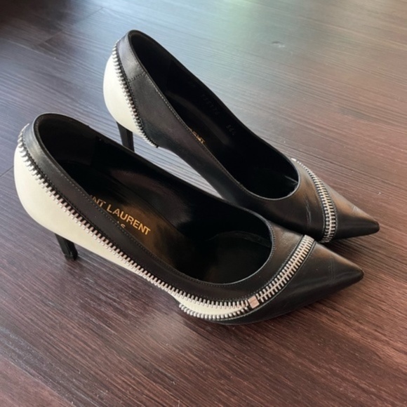 Saint Laurent Zip accent black and white heels/pumps - Picture 1 of 8